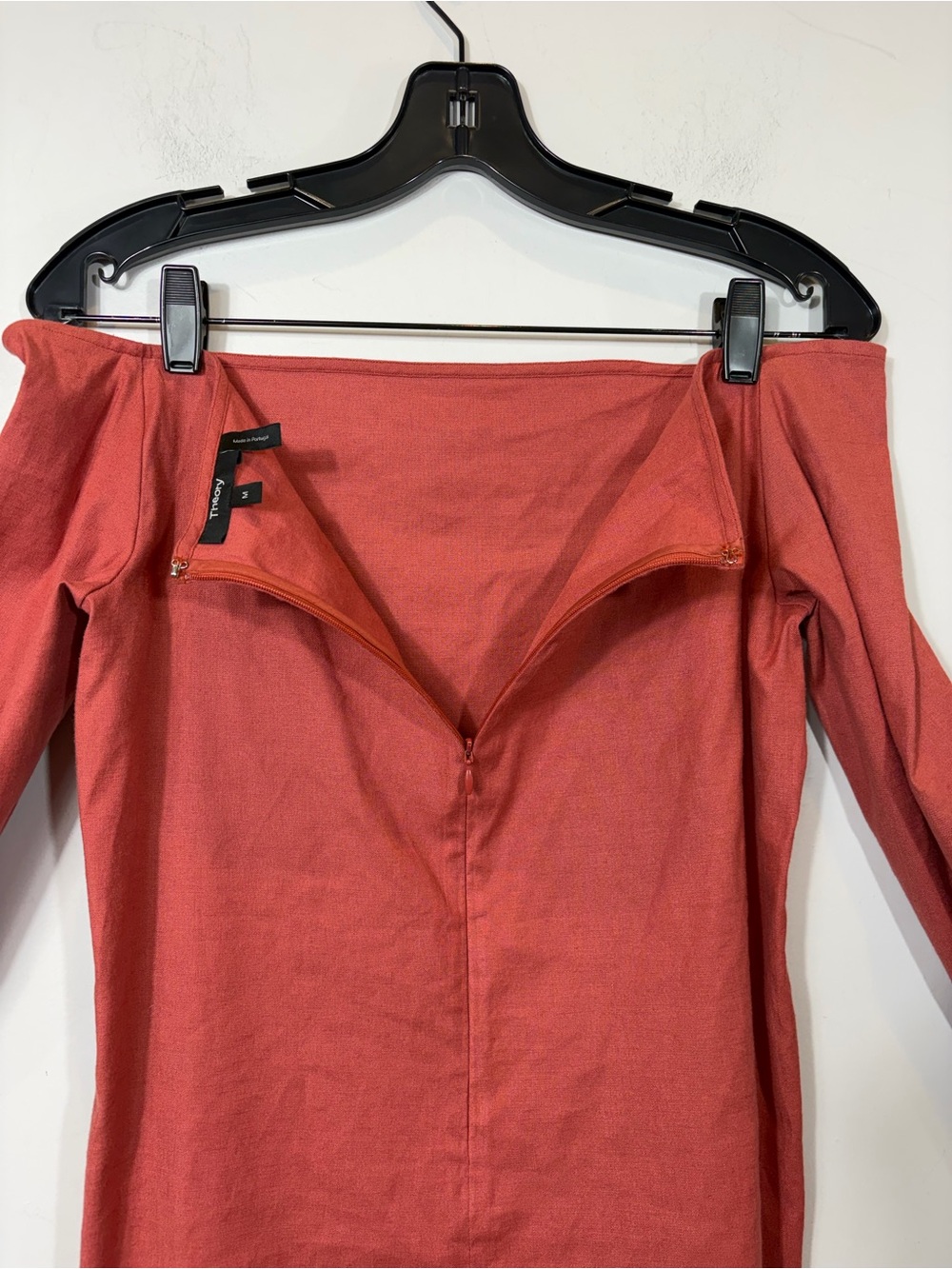 Theory Aprine Off Shoulder Linen Blend Top Medium Coral Pink Zip Back - Picture 5 of 7